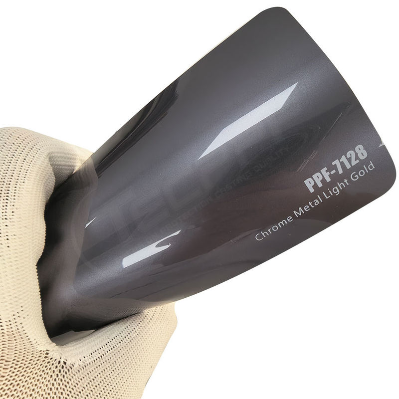 PPF-7128 Film de protection contre les rayures de peinture de couleur dorée légère en chrome métallique